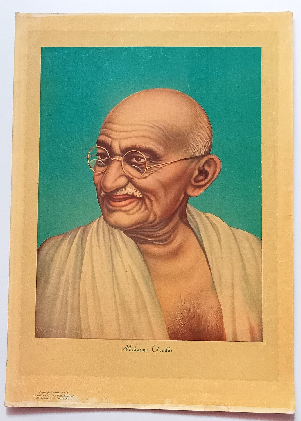India vintage large poster GANDHI 14"x19" inches by Sharma Pictures R
