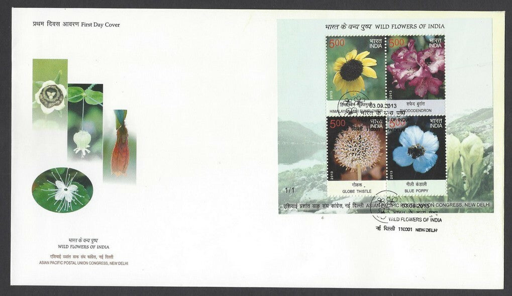 India 2013 Wild Flowers of India set of 3 miniature sheet MS on 3 FDCs