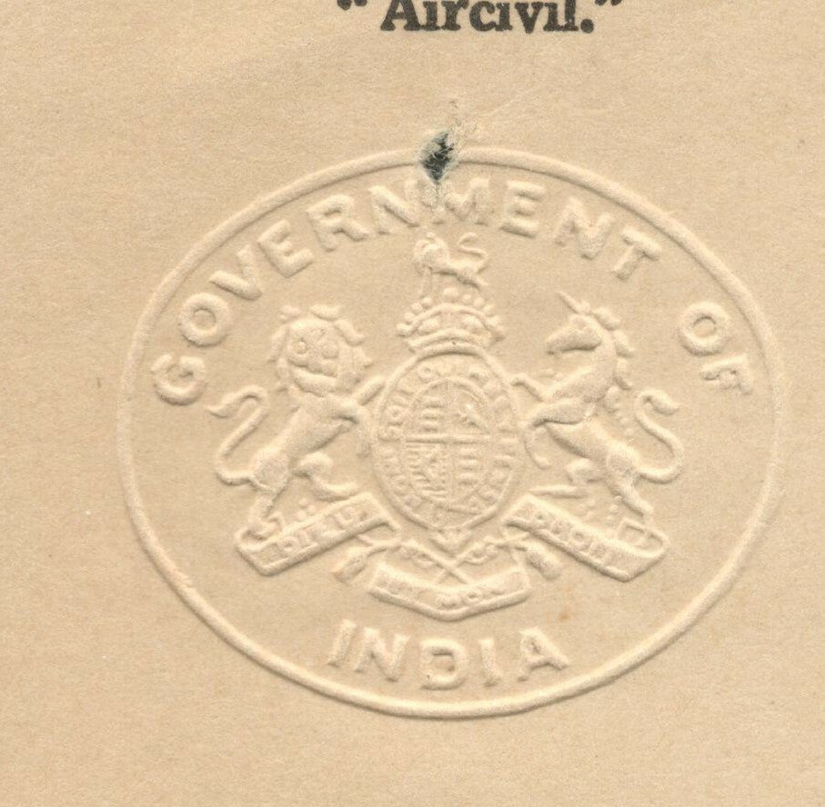 AOP India 1941 crested letterhead DIRECTOR CIVIL AVIATION IN INDIA