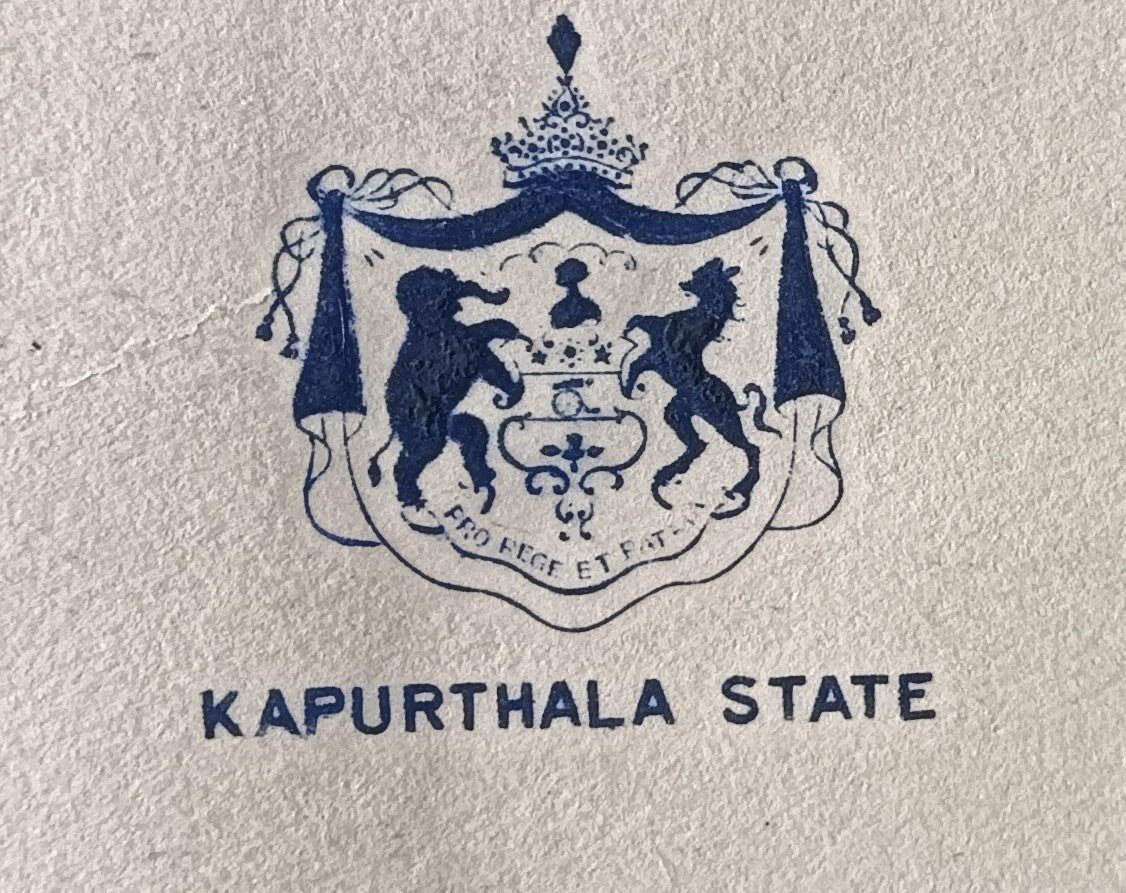 India Kaputhala State 1943 signed crested letter MINTS IN INDIAN STATES
