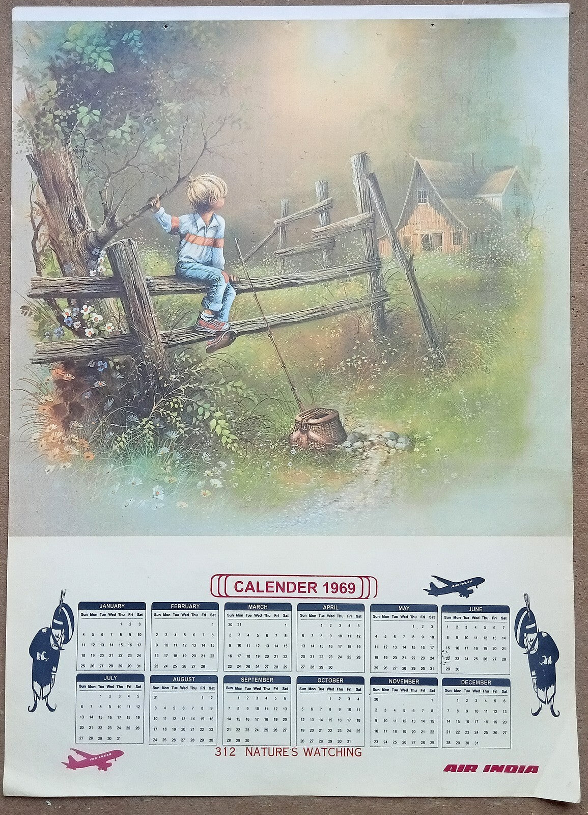 AIR INDIA 1969 poster calender 312 - NATURE'S WATCHING - R