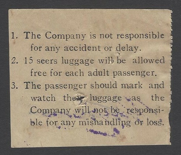 AOPIMT India 1941 Bundi Electric Supply Co. bus ticket Bundi to Kotah