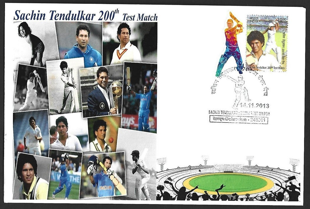 CRICKET India 2013 Sachin Tendulkar 200th Test private FDC with diecut label