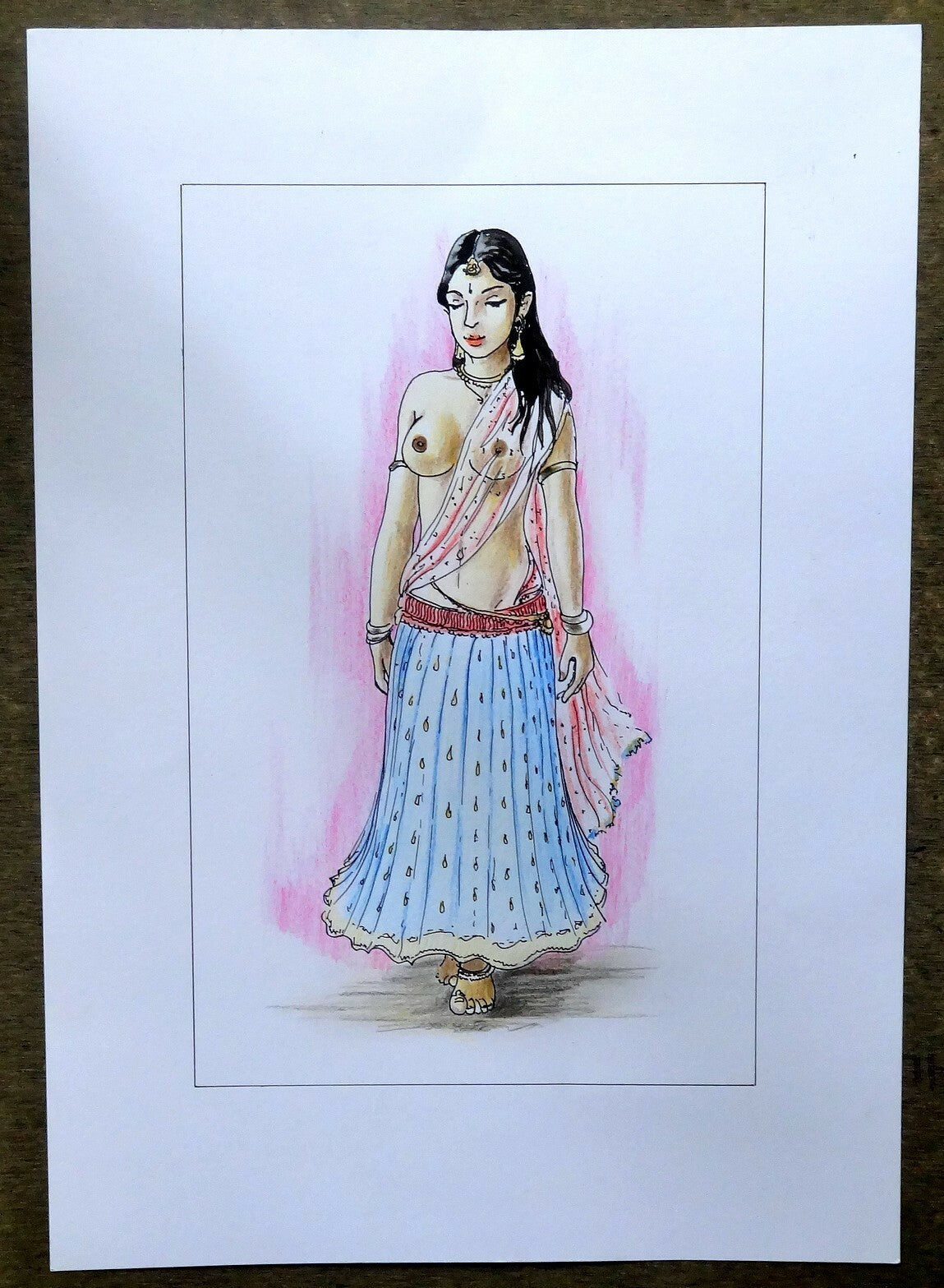 Nude Indian Beauty watercolours, crayons & ink on card 11.5” x 17.5”