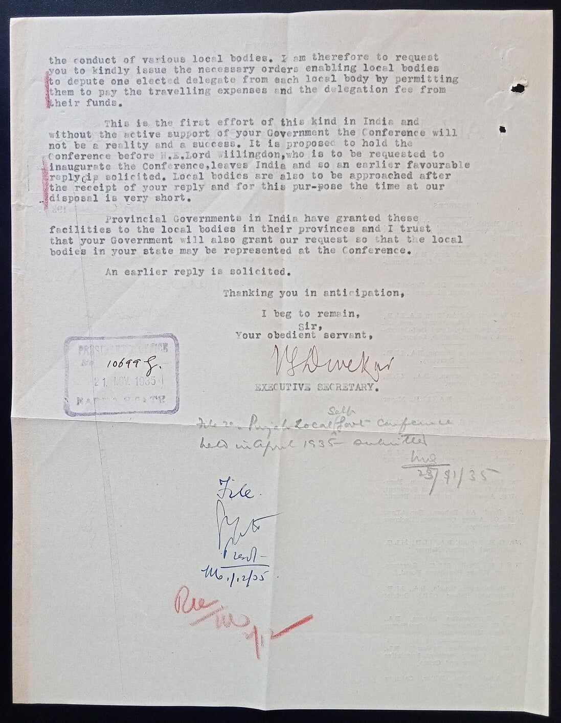 All-India Local Self-Government Conference letterhead u sed 1935