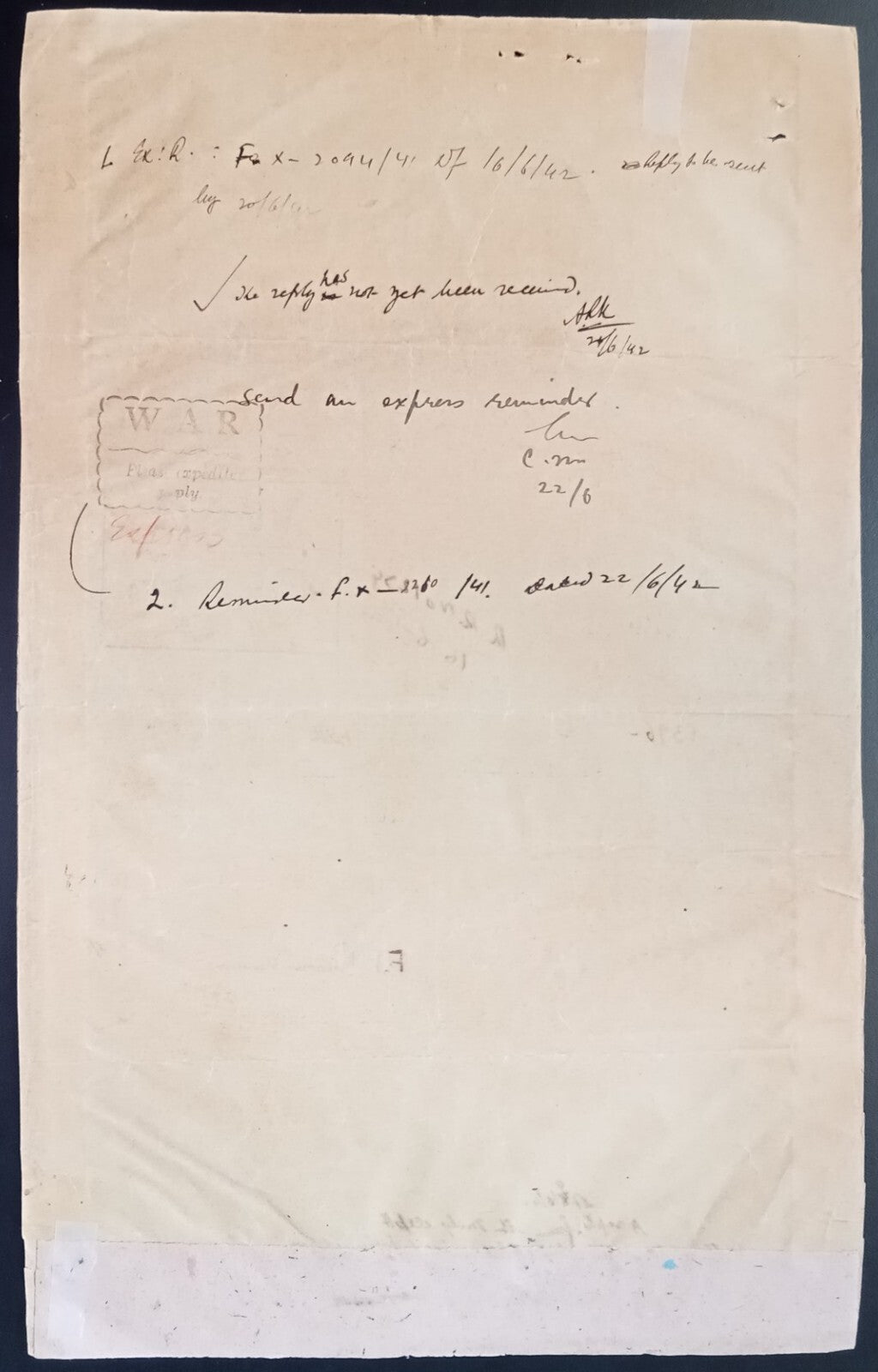 India 1942 Official Express Letter with boxed WAR - PLEASE EXPEDITE A REPLY