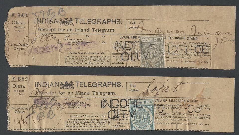India Telegraph receipts with QV and KedVII TELEGRAPH STAMPS (6)