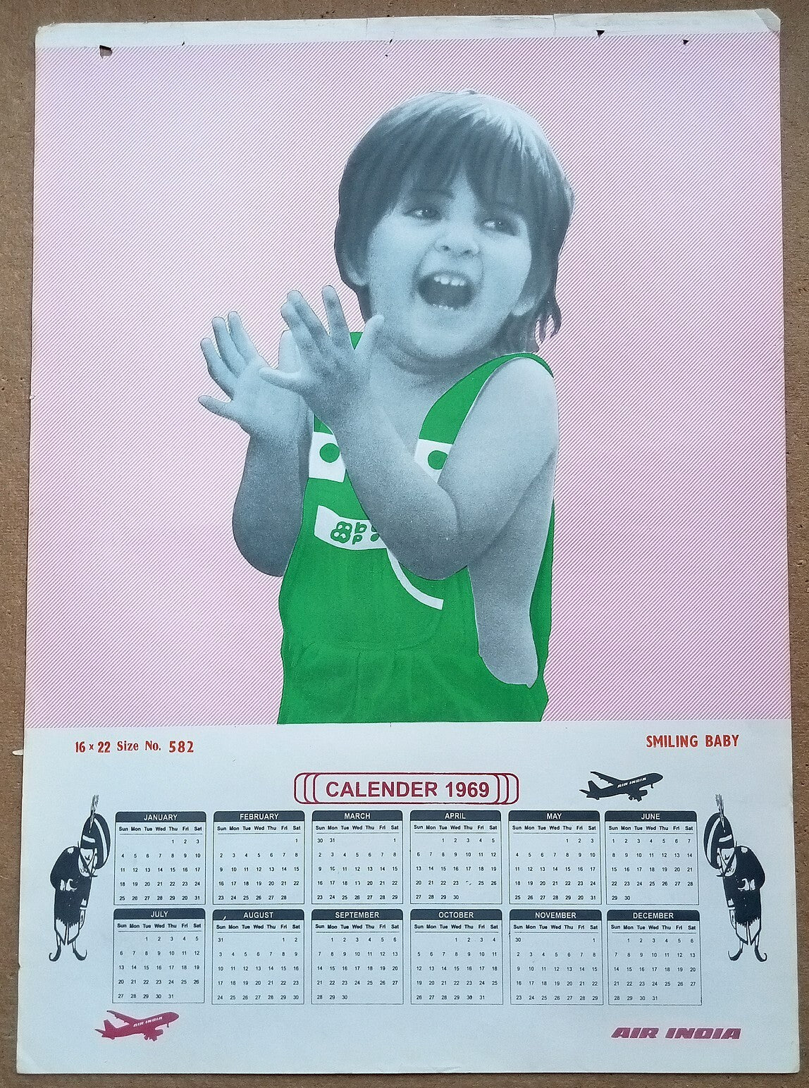 AIR INDIA 1969 poster calender 582 - SMILING BABY - R