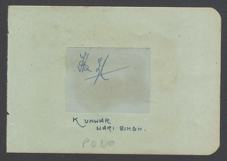 AOP India POLO Kunwar Hari Singh of Jodhpur signed piece on autograph book page
