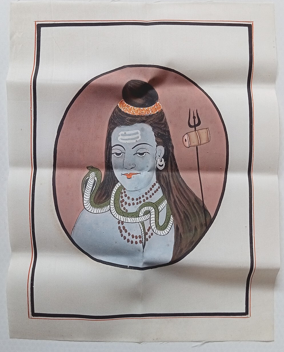 India vintage hand painting on cloth MAHADEV / SHIVA 10 x 13 inches