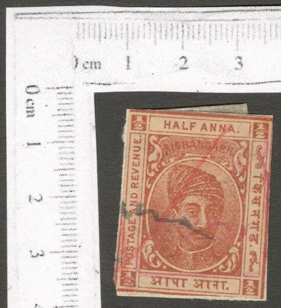 India Kishangarh State Postal Stationery envelope cutout used as a revenue stamp