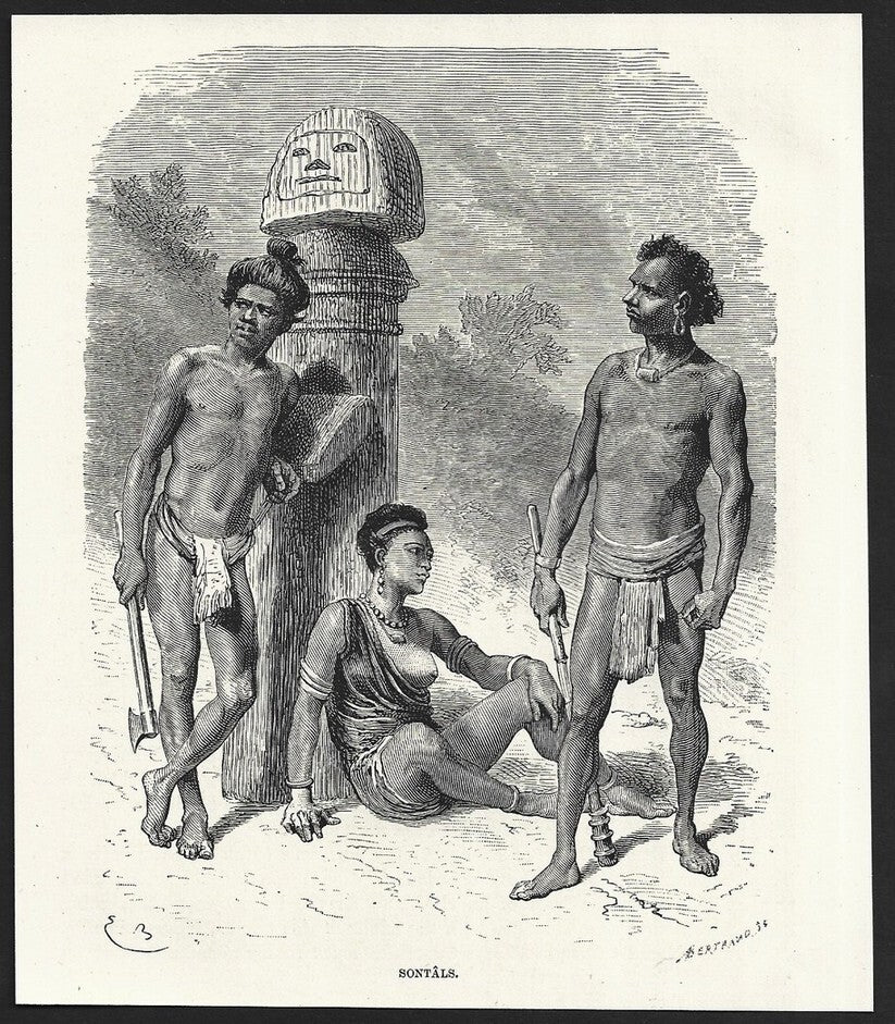 India SONTALS engraved print ex libris Rousslet 1876 7"x6"