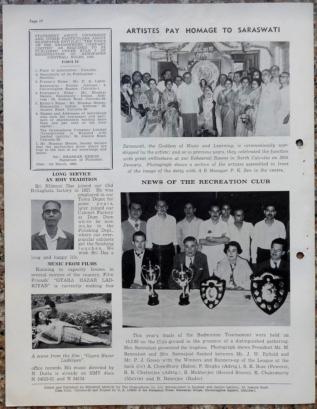 India THE VOICE March 1963 HMV Magazine - GRAZINA
