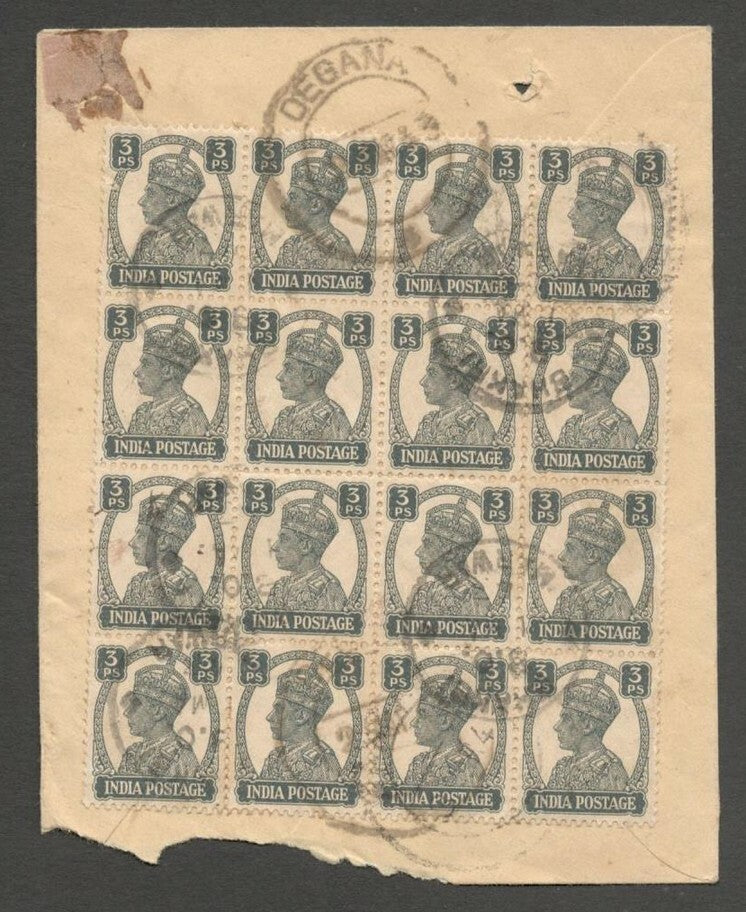 AOPIMT India KGVI 1a3p beige envelope uprated 3p x 17 for registration 1943
