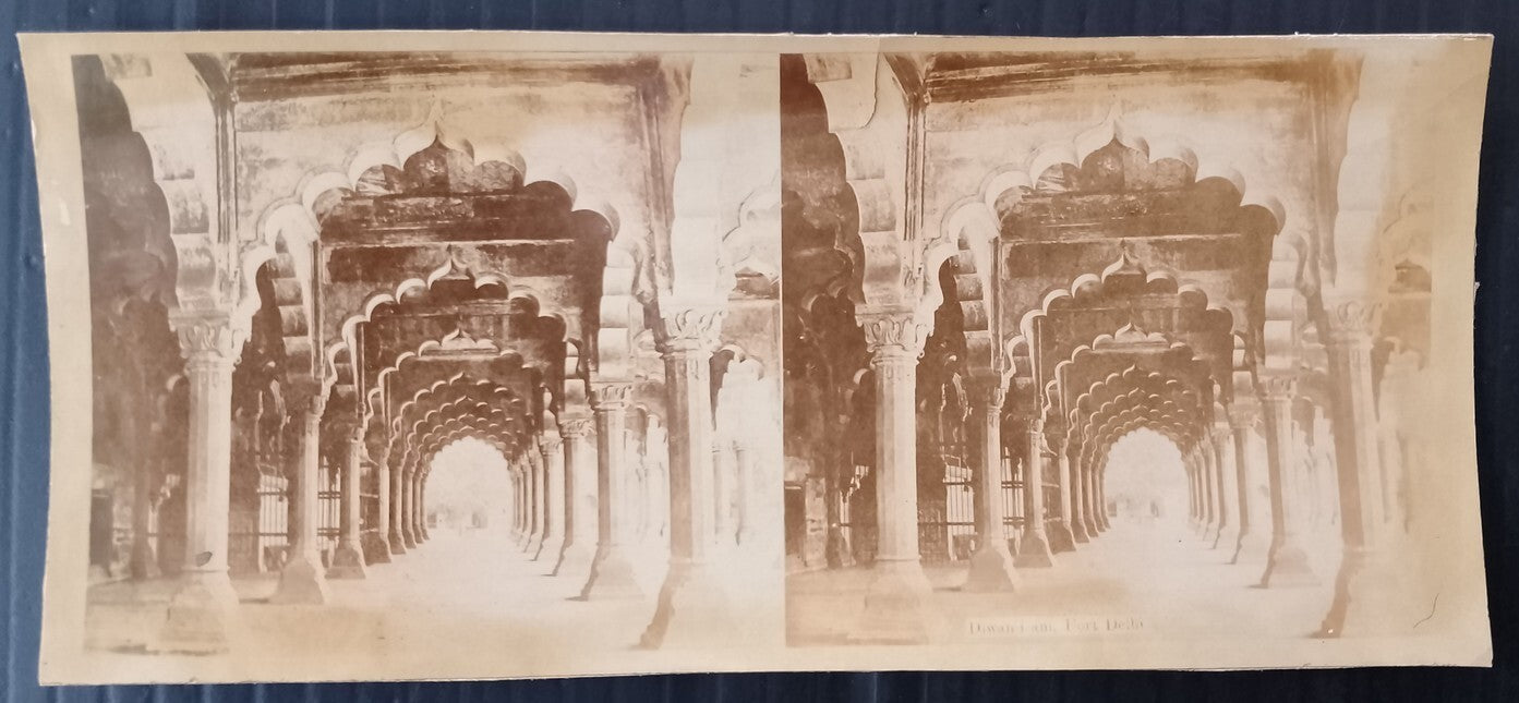 AOP India vintage stereo photo DIWAN I AM, Fort, Delhi