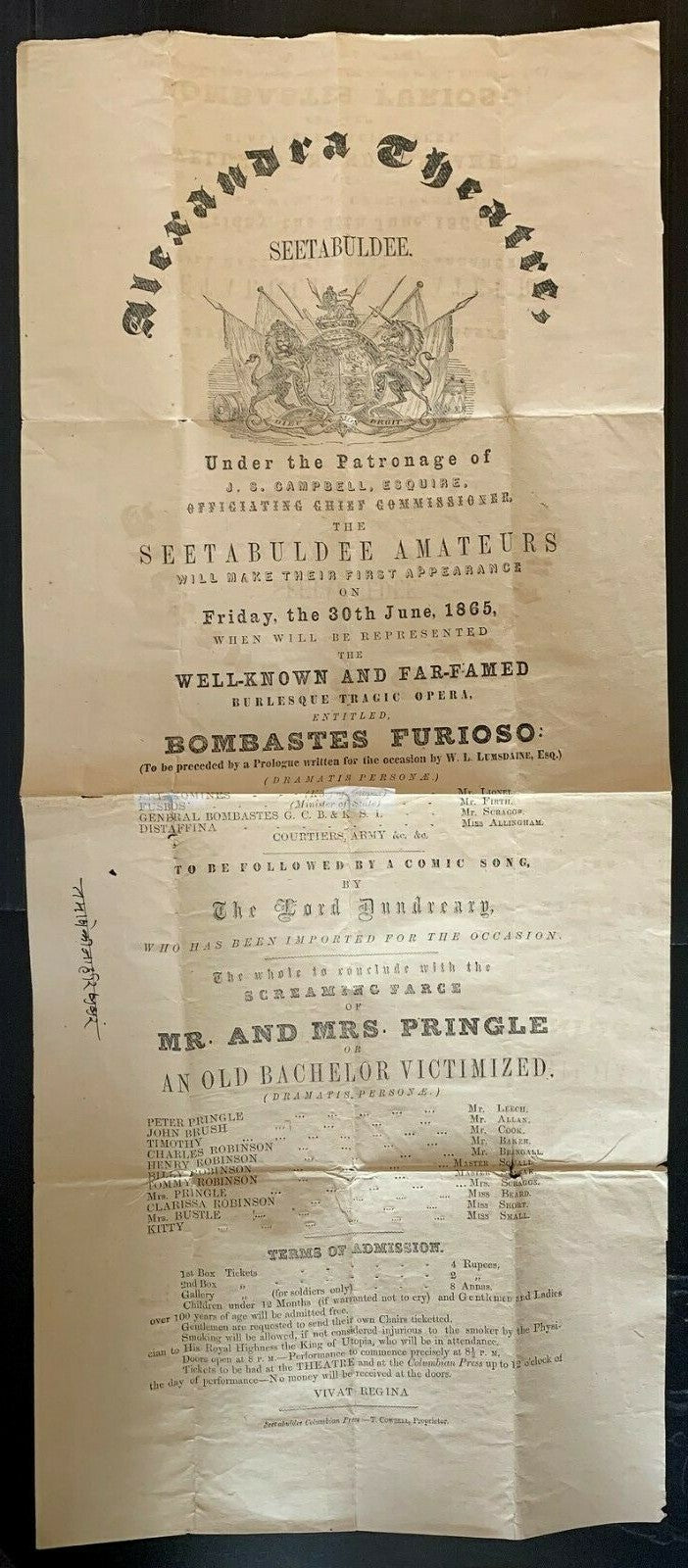 AOPIMT India Alexandra Theatre Seetabuldee Programme Poster 1865
