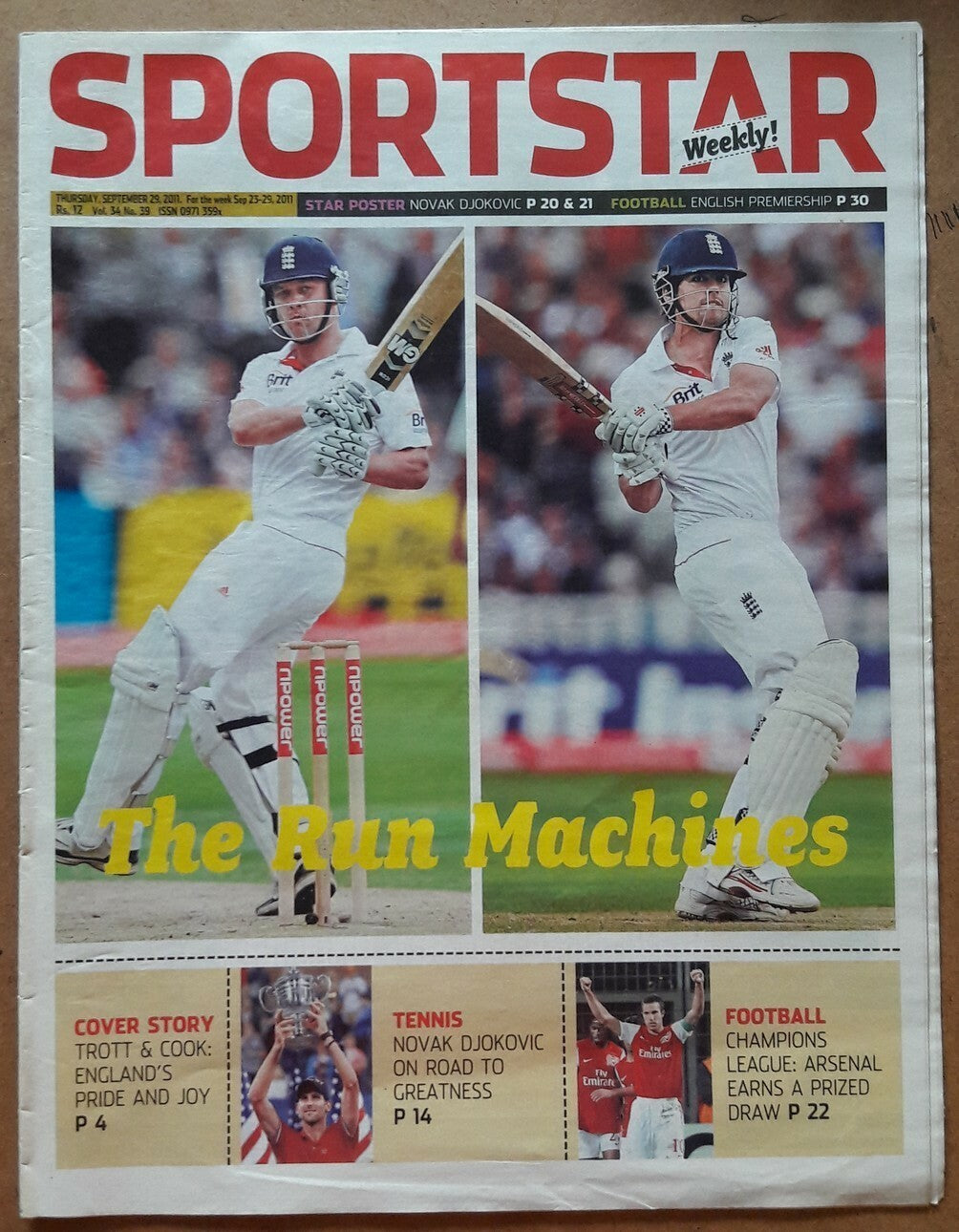 India Sportstar 2006-11 CRICKET cover issues 10” X 13” (5)