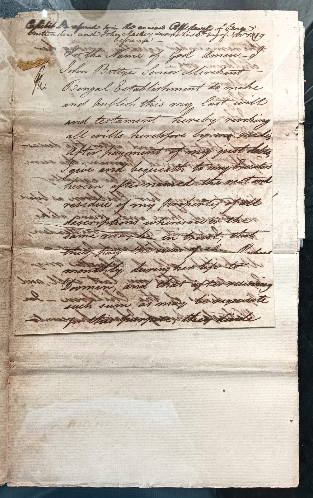 India King George IIII 1819 Fort William, Calcutta 2 page document