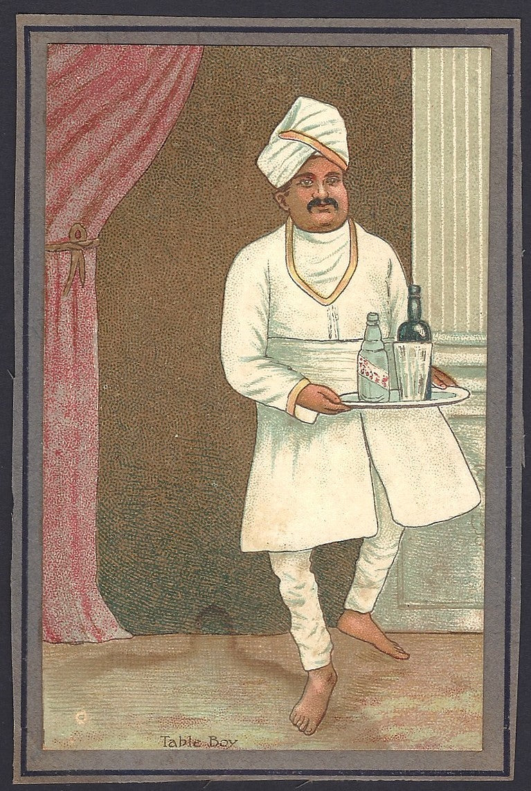 India mounted pre-1900 colour litho card TABLE BOY