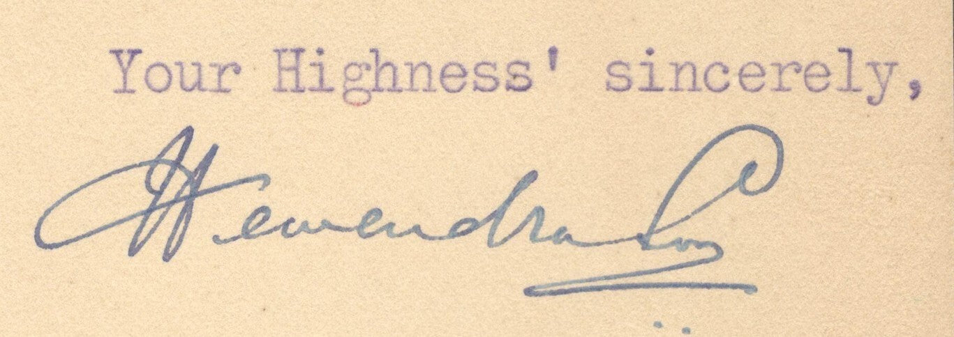 India 1936 crested letter signed RAJA of KEONTHAL STATE Hemendra Sen