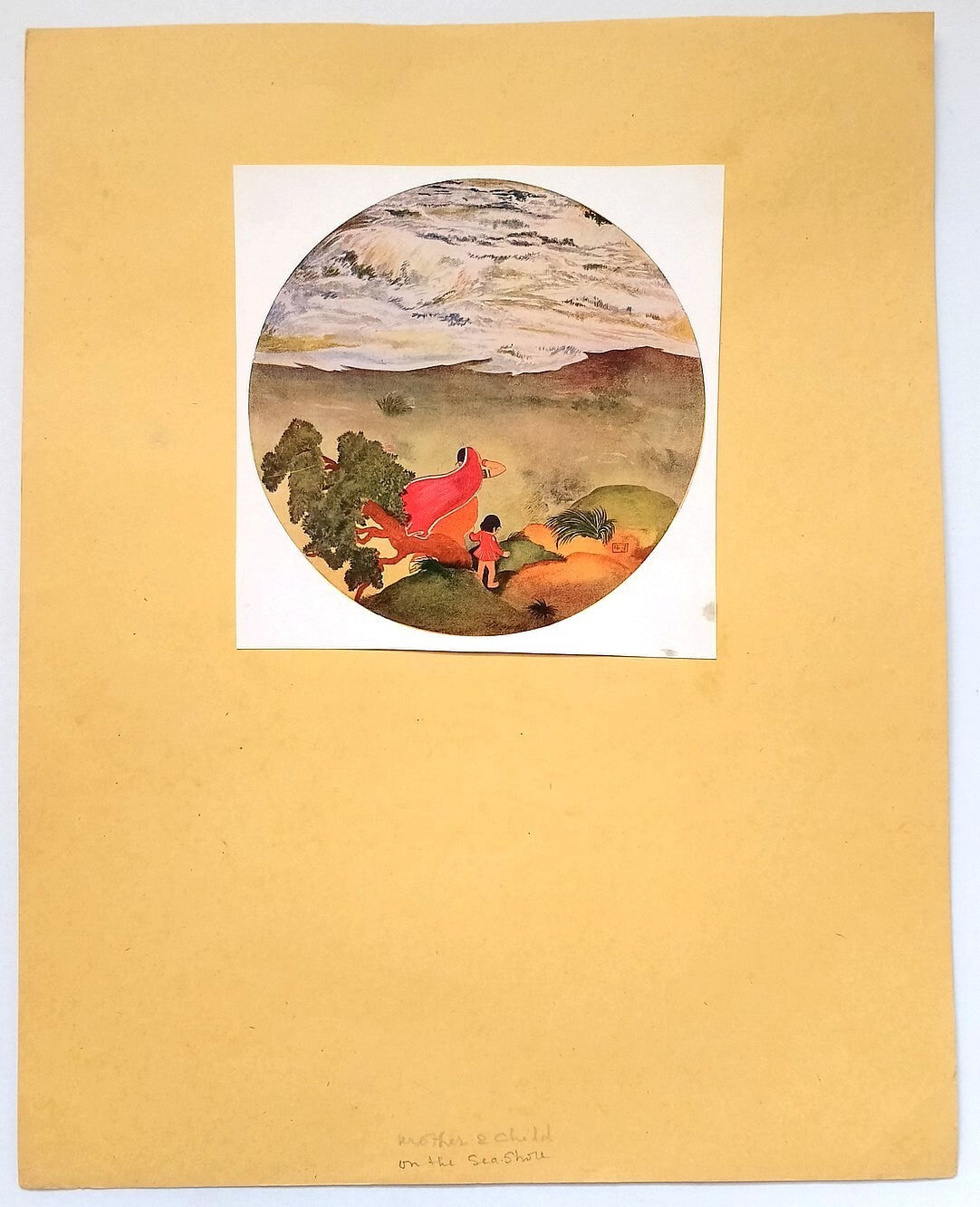 AOP KANU DESAI vintage print India - MOTHER & CHILD ON THE SEASHORE