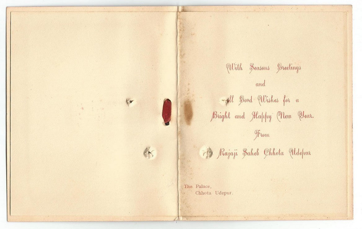 India 1930s crested New Year Greeting card from the Raja of Chhota Udepur