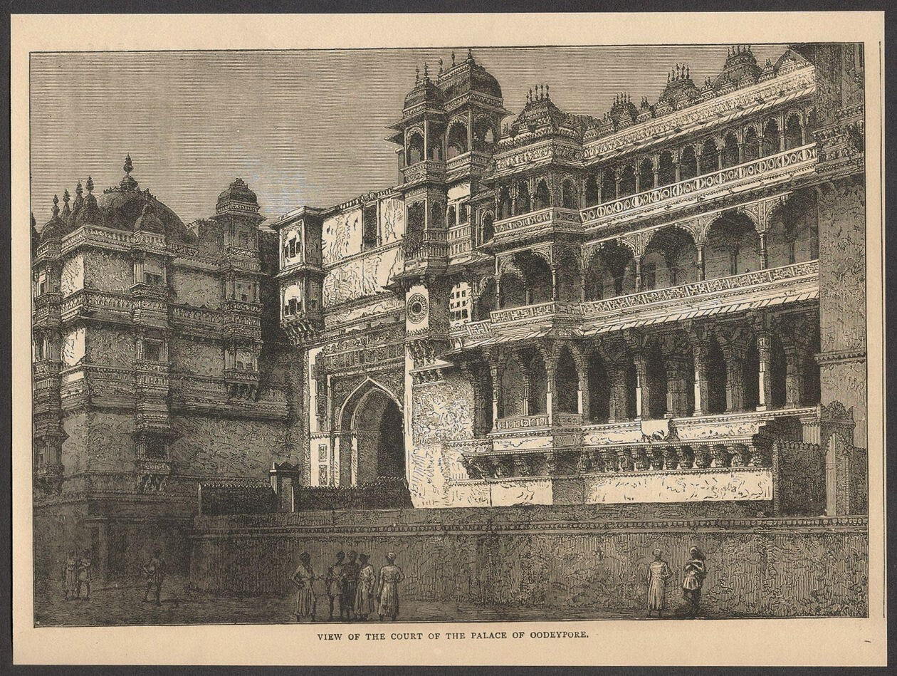 India COURT OF THE PALACE OF OODEYPORE engraved print - Rousslet 1876 8.5"x6.5"
