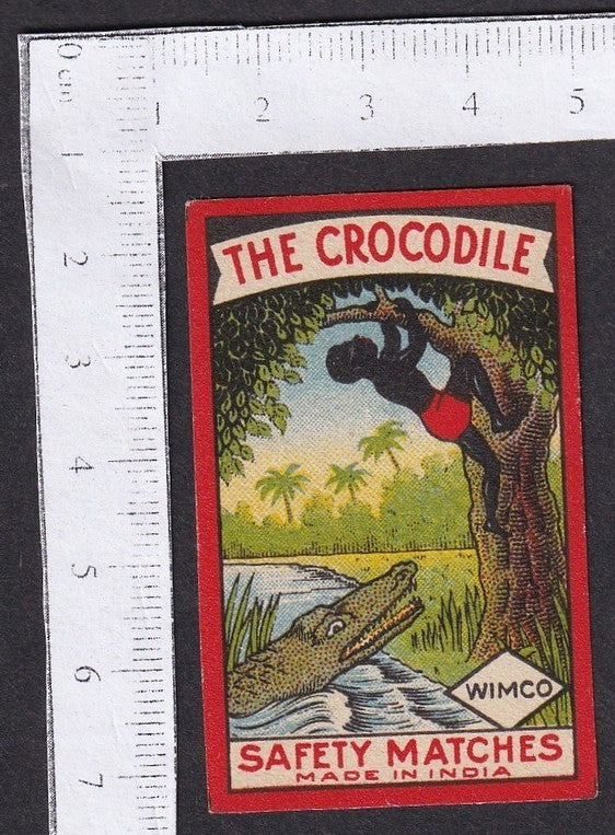 India vintage WIMCO matchbox label THE CROCODILE
