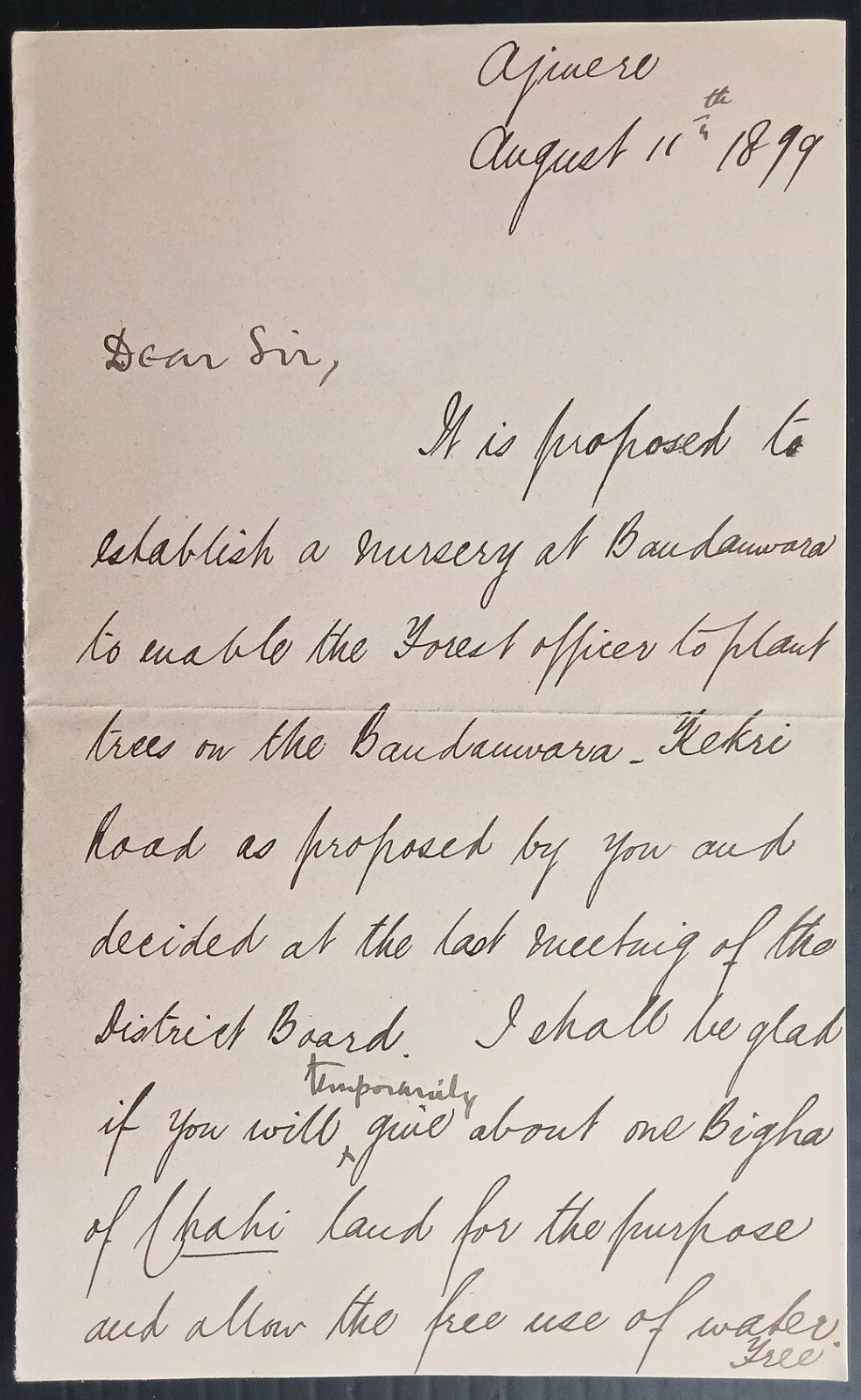 AOPIMT India crested letter & envelope ASSISTANT COMMISSIONER AJMERE u 1899