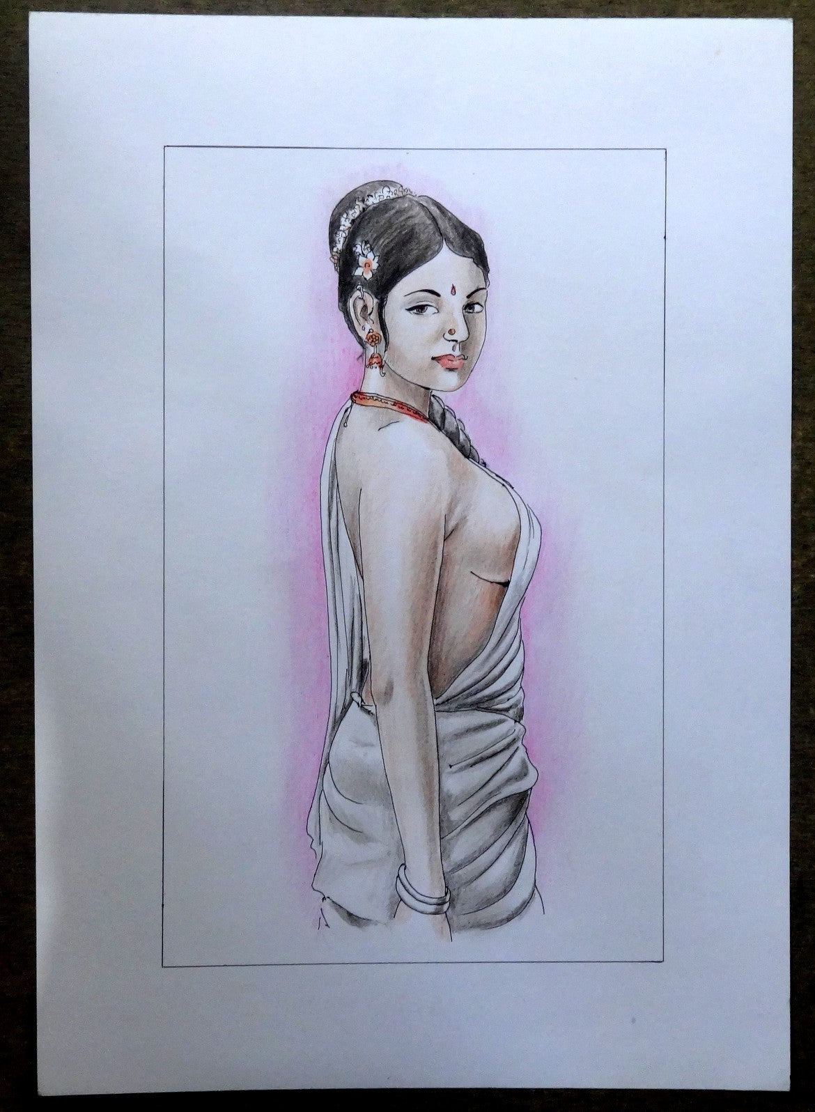 Nude Indian Beauty watercolours, crayons & ink on card 11.5” x 17.5”