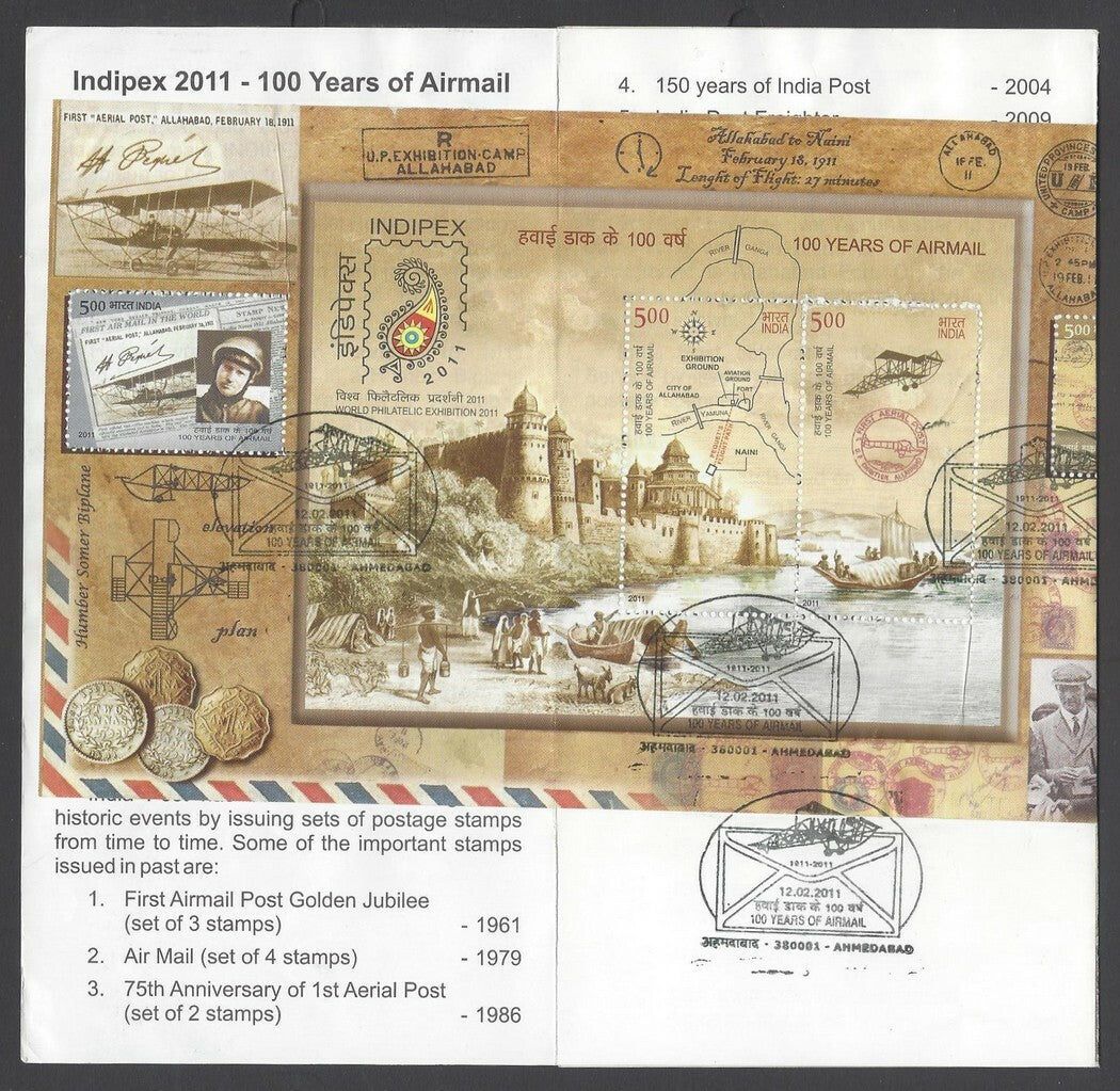 AOP India 2011 100 Years of Airmail MS miniature sheet on info brochure