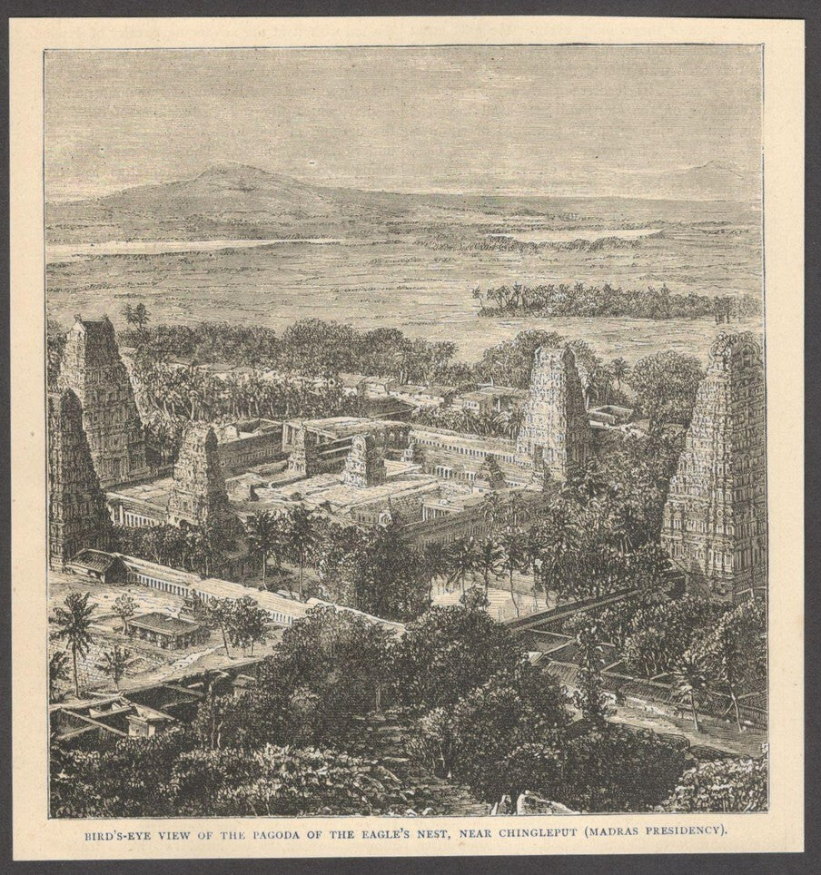 India PAGODA EAGLE'S NEST NEAR CHINGLEPUT engraved print Rousslet 1876 6.5"x6.5"
