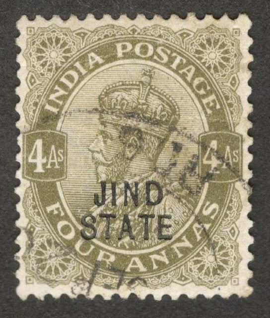 (AOP) India Jind State KGV 1914-27 4a olive used. SG 72 £14