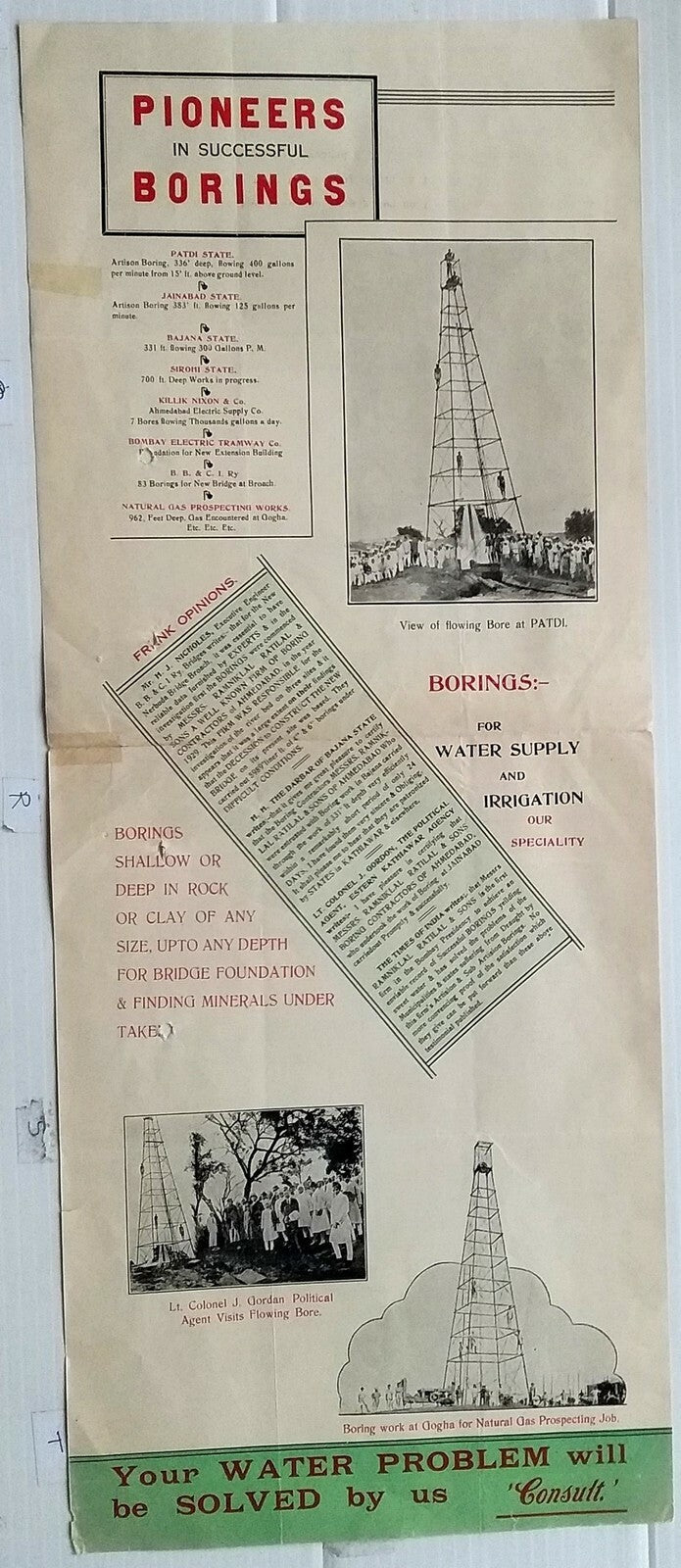 India 1939 illus letterhead cum advert Boring & General Contractors Ahmadabad