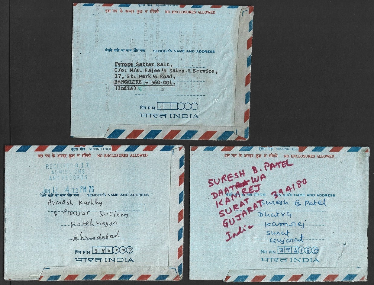 India uprated 85p Rhino aerogrammes used 1975-76