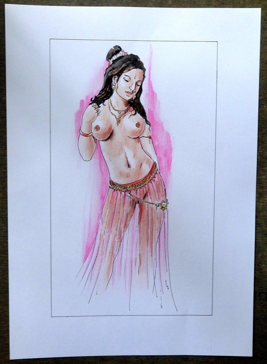 Nude Indian Beauty watercolours, crayons & ink on card 11.5” x 17.5”