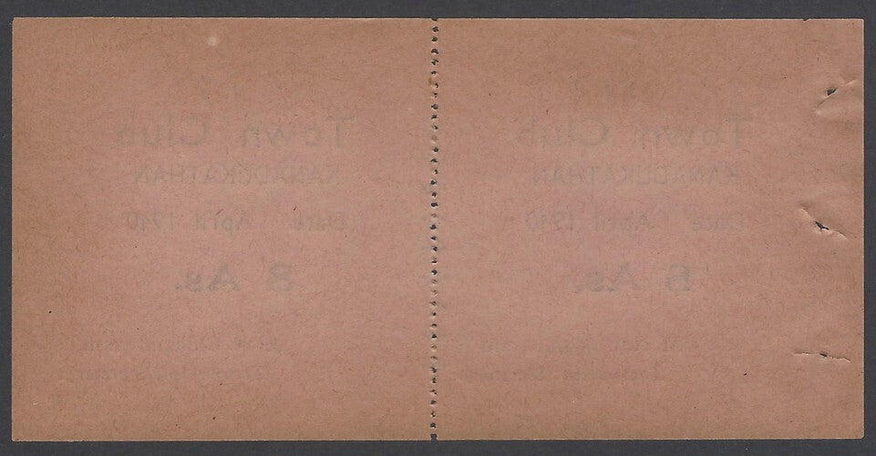 AOP India 1940 Cricket Tournament ticket signed M A CHIDAMBARAM