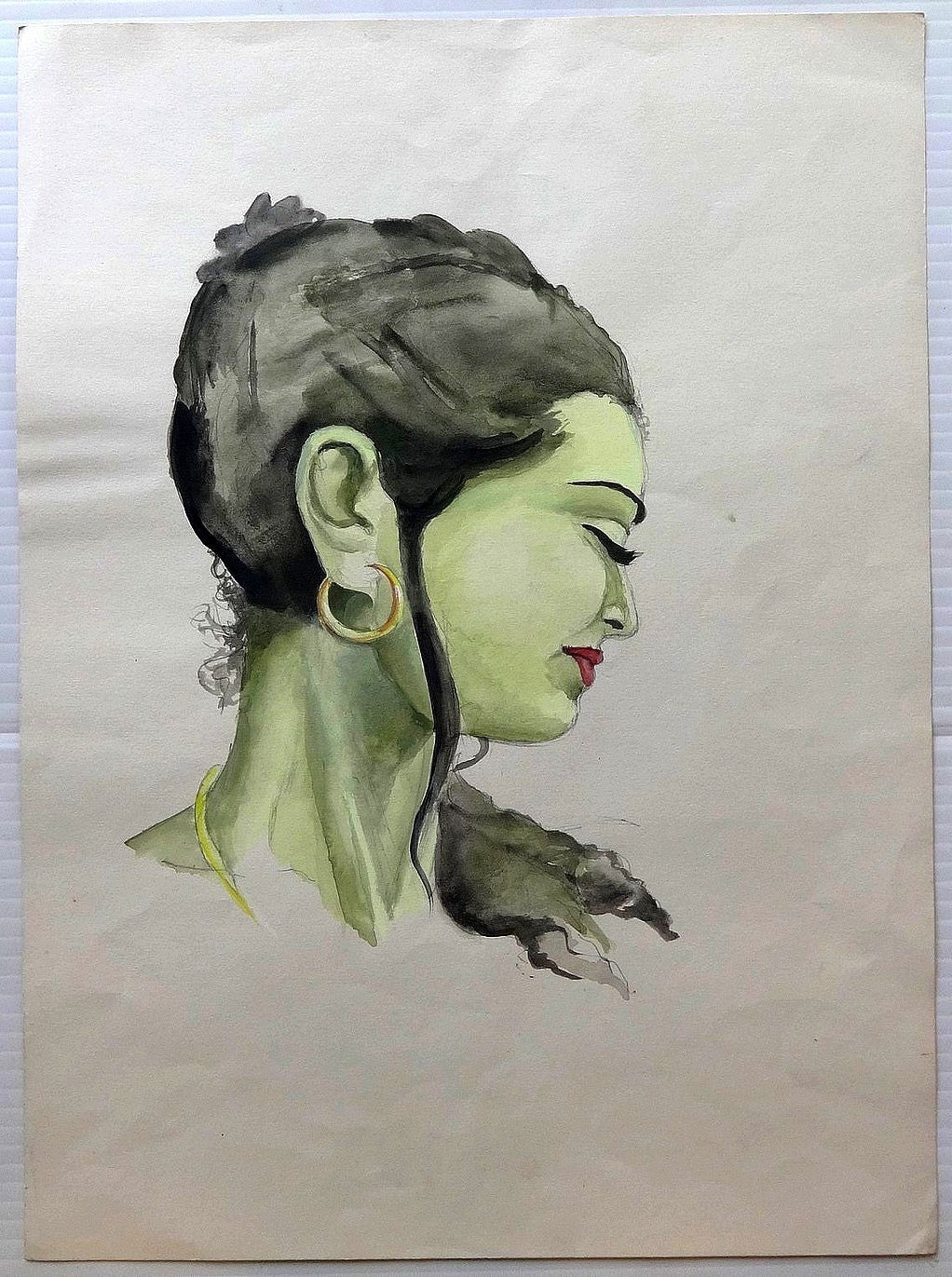 India Indian Beauty pencil & watercolor on card 11” x 15.5”