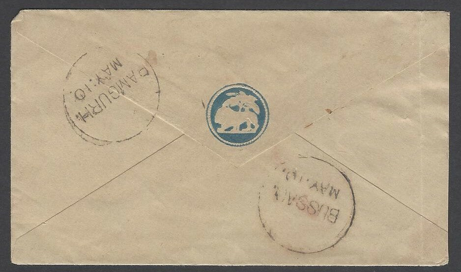 AOPIMT India QV cover canc octogonal "T/3 I/BOMBAY/MAY:4"