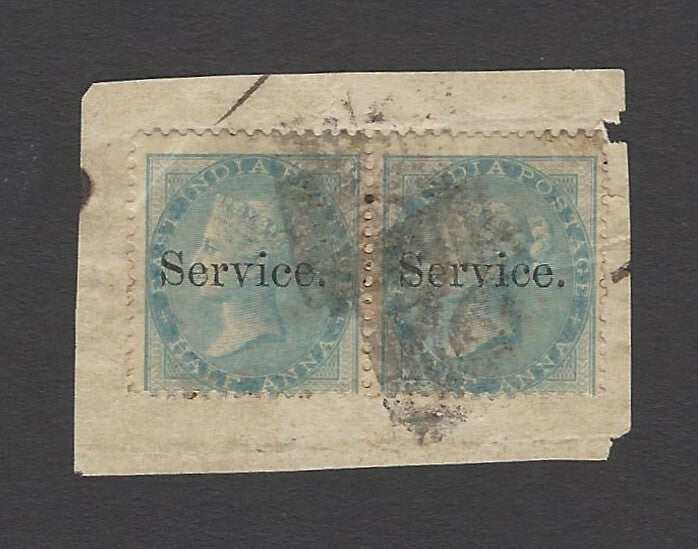 India Small Service 1/2a pale blue pair used on piece