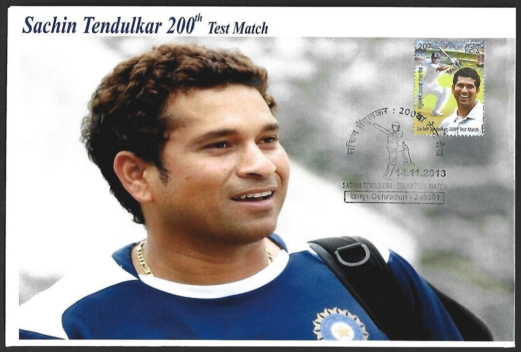 CRICKET India 2013 Sachin Tendulkar 200th Test private FDC with diecut label