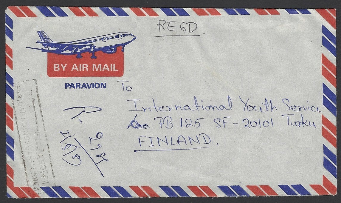 India Indira Gandhi mourning issues on registered cover to Finland