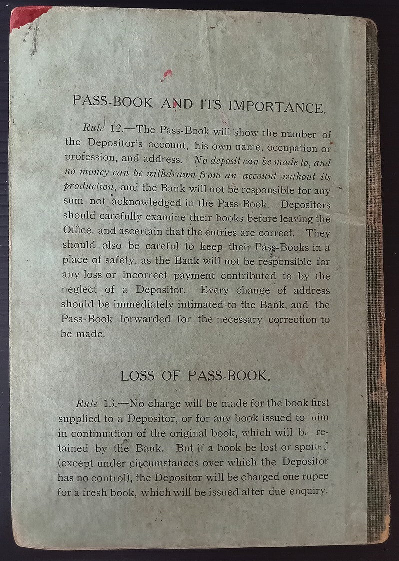 Imperial Bank of India 1908 pass book