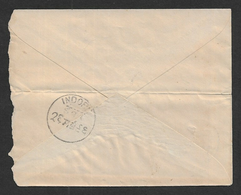 India Indore State 1/2a envelope used 1896