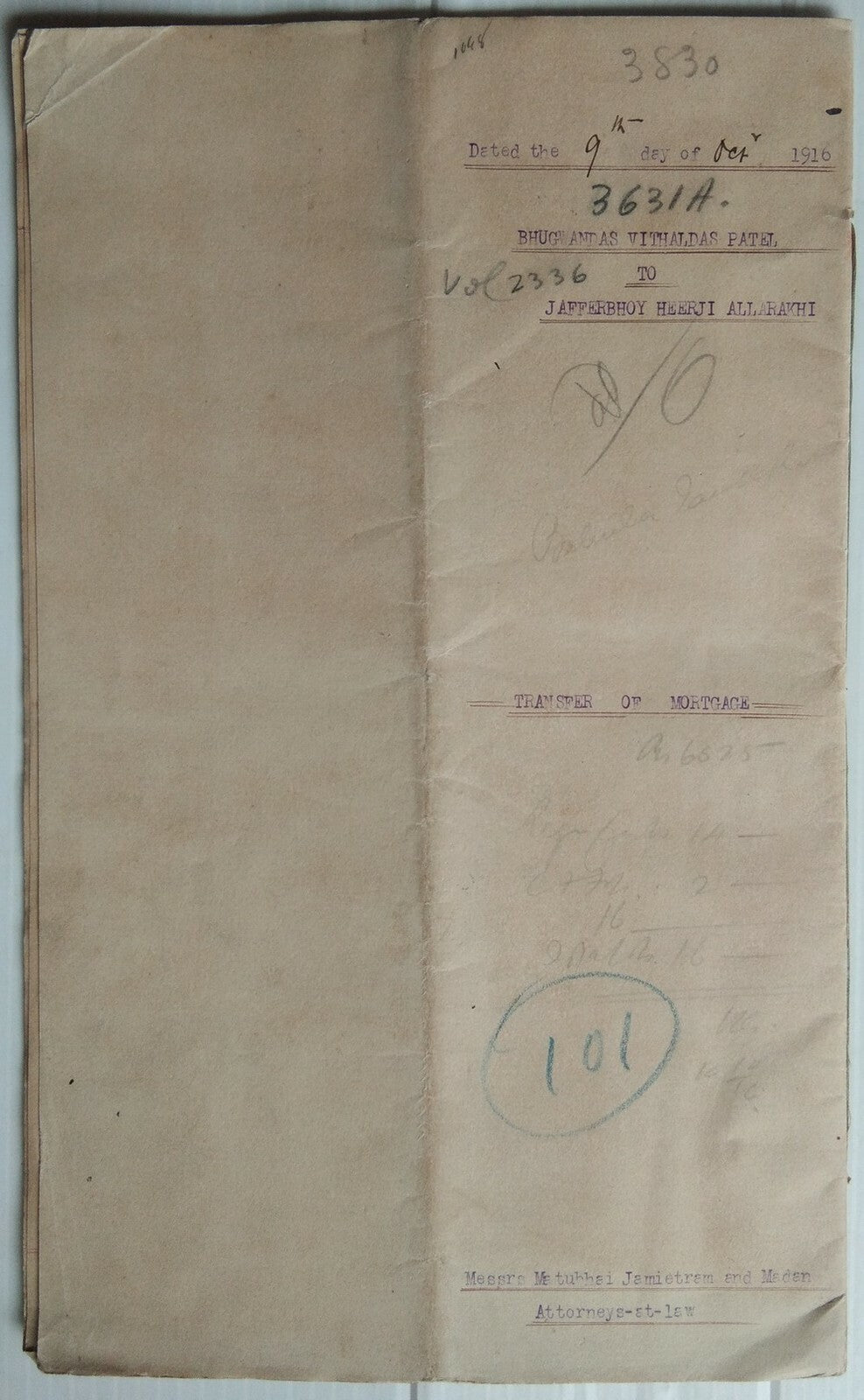 India 1916 Indenture (9 pages)