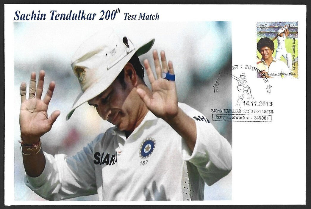 CRICKET India 2013 Sachin Tendulkar 200th Test private FDC with diecut label