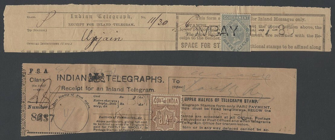 India Telegraph receipts with QV and KedVII TELEGRAPH STAMPS (6)