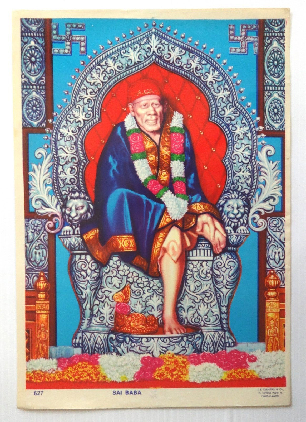 India vintage Hindu poster SAI BABA, J.B. KHANNA 9.7” x 14”