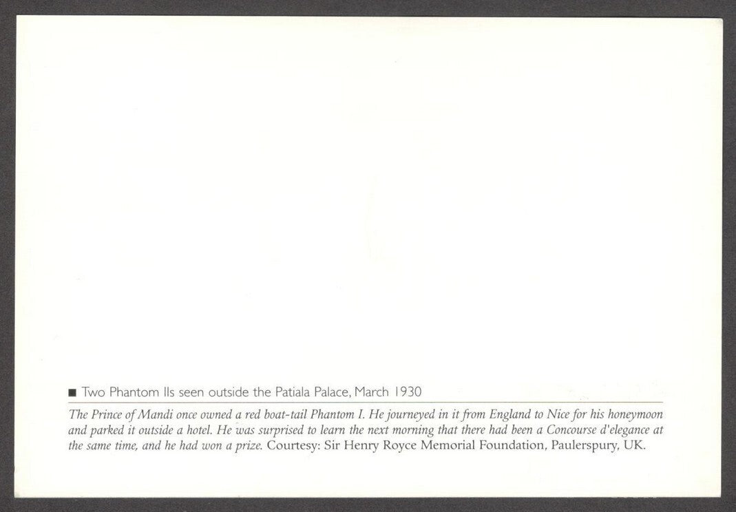 India souvenir VINTAGE CARS card ROLLS ROYCES of the Maharaja of Patiala