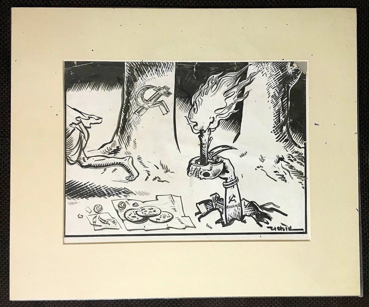 India Cartoonist CHAKOR artwork Fleeing Communism 11" x 8.2"